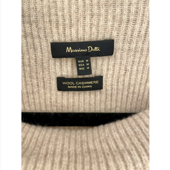 Massimo Dutti Highneck dress with opening, taupe, Cashmere/Wool, Size Medium - Picture 3 of 3